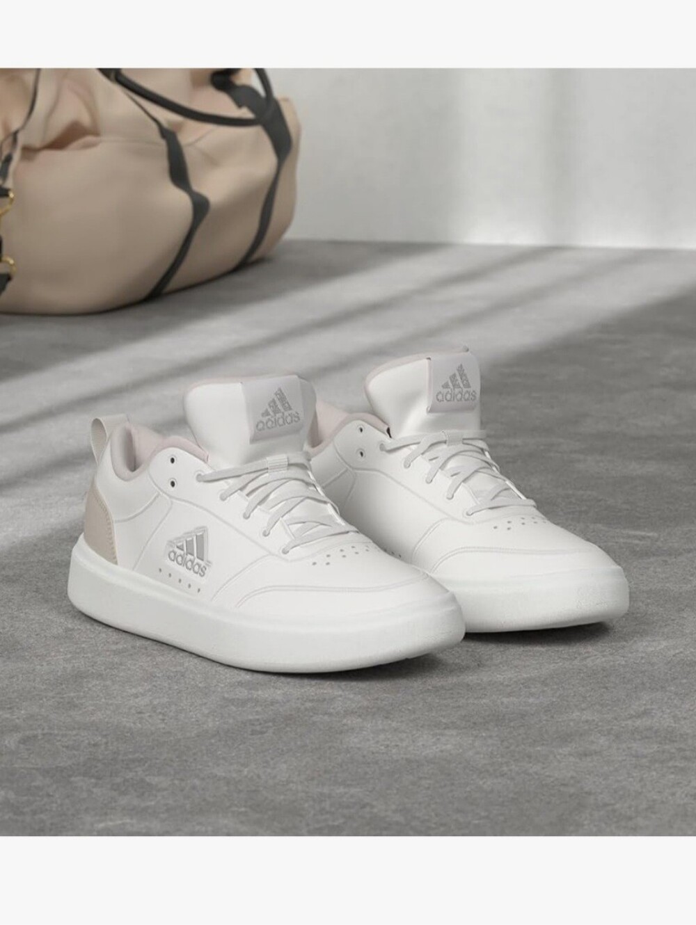 Adidas Women's White Low-Top Park Street Sneakers with Light Beige Accents